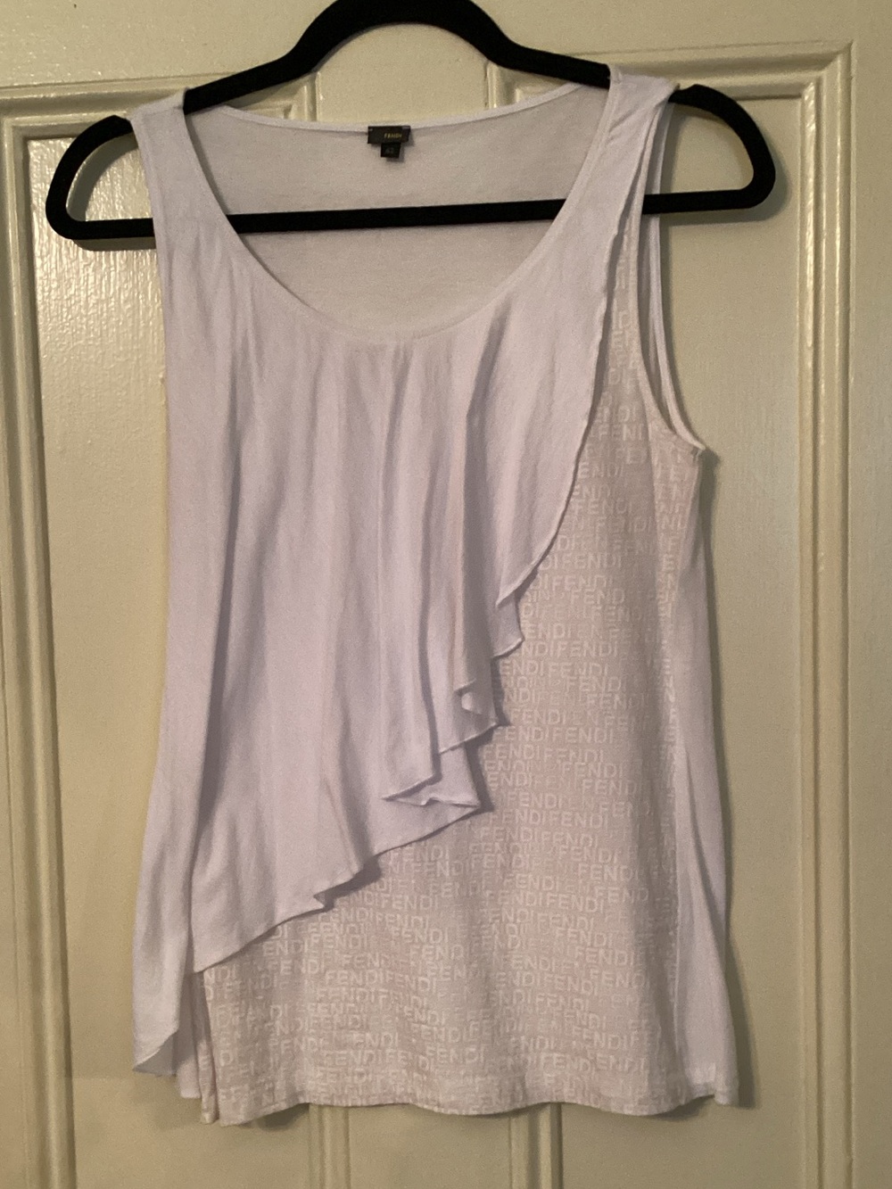 Fendi White Ruffle-Front Sleeveless Tank